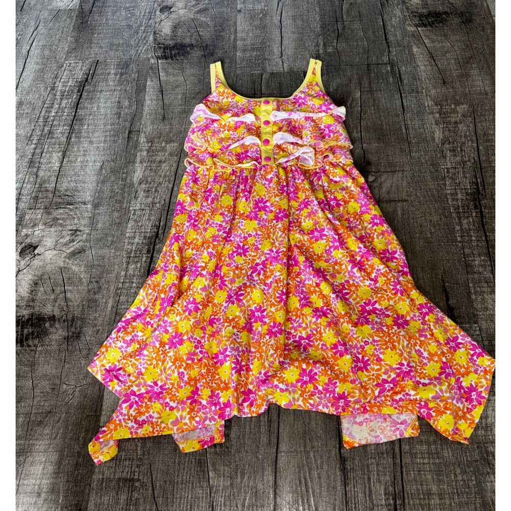 Jona‎ Michelle Girls Floral Handkerchief Hem Sundress Pink Orange Yellow Size 8